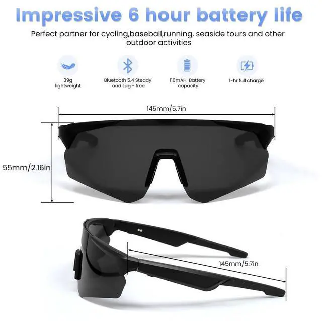 Alt view image 4 of 6 - Polarized Bluetooth Sunglasses for Men,Sport Smart Glasses for Women with Open Ear Music Speakers,Built-in Mic,UV Protection Running Baseball Sunglasses, Cycling Glasses(Black)