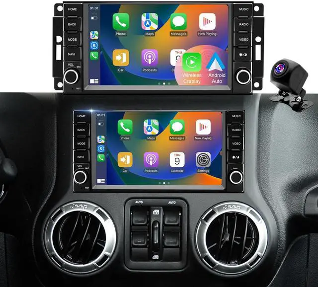 Main image of Car Radio for Jeep Wrangler JK 2007-2017, Dodge Ram 1500/2500/3500 2009-2012, Dodge Avenger 2008-2014, Jeep Compass Patriot 2009-2016, Touch Screen Stereo, Wireless CarPlay Bluetooth WiFi GPS FM SWC