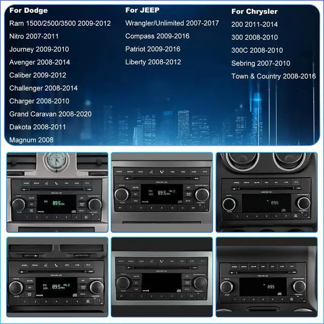 Alt view image 2 of 7 - Car Radio for Jeep Wrangler JK 2007-2017, Dodge Ram 1500/2500/3500 2009-2012, Dodge Avenger 2008-2014, Jeep Compass Patriot 2009-2016, Touch Screen Stereo, Wireless CarPlay Bluetooth WiFi GPS FM SWC