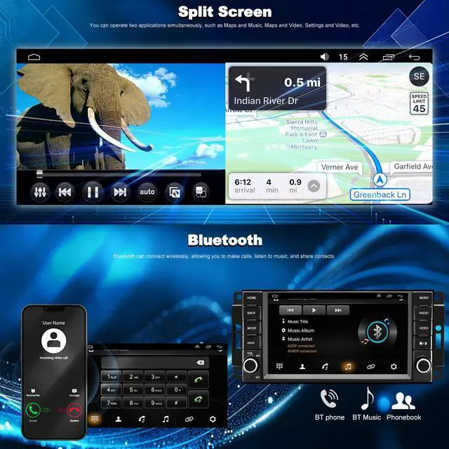 Alt view image 6 of 7 - Car Radio for Jeep Wrangler JK 2007-2017, Dodge Ram 1500/2500/3500 2009-2012, Dodge Avenger 2008-2014, Jeep Compass Patriot 2009-2016, Touch Screen Stereo, Wireless CarPlay Bluetooth WiFi GPS FM SWC