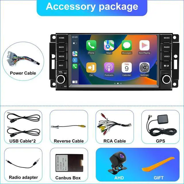 Alt view image 7 of 7 - Car Radio for Jeep Wrangler JK 2007-2017, Dodge Ram 1500/2500/3500 2009-2012, Dodge Avenger 2008-2014, Jeep Compass Patriot 2009-2016, Touch Screen Stereo, Wireless CarPlay Bluetooth WiFi GPS FM SWC