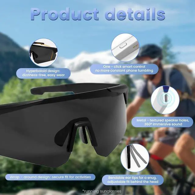 Alt view image 6 of 6 - Polarized Bluetooth Sunglasses for Men,Sport Smart Glasses for Women with Open Ear Music Speakers,Built-in Mic,UV Protection Running Baseball Sunglasses, Cycling Glasses(Black)