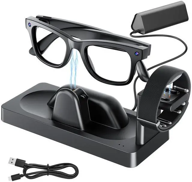Main image of Charging Dock for Meta RayBan Display&Neural Band Smart Glasses Accessories | 3-in-1 Dock, One-stop Charging. Smart chip + Fast charging. Dual-Color LED Status. Contact Charging. Drop & Charge