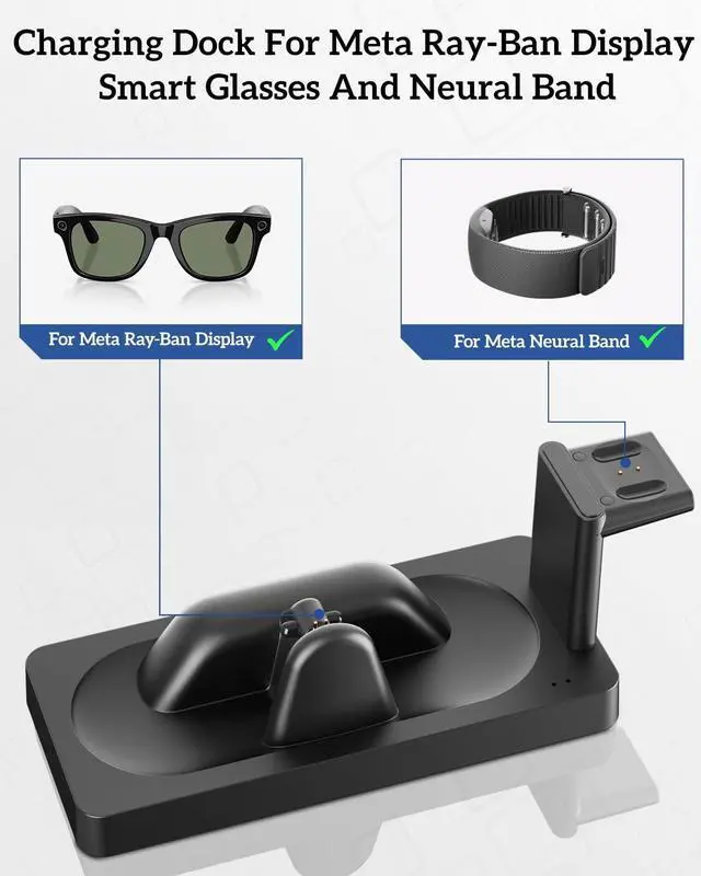 Alt view image 2 of 7 - Charging Dock for Meta RayBan Display&Neural Band Smart Glasses Accessories | 3-in-1 Dock, One-stop Charging. Smart chip + Fast charging. Dual-Color LED Status. Contact Charging. Drop & Charge