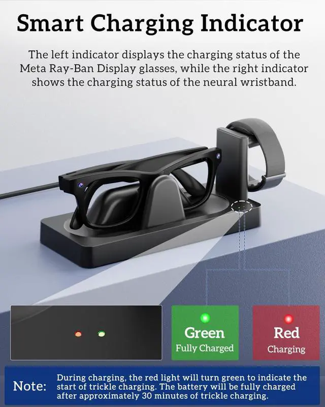 Alt view image 3 of 7 - Charging Dock for Meta RayBan Display&Neural Band Smart Glasses Accessories | 3-in-1 Dock, One-stop Charging. Smart chip + Fast charging. Dual-Color LED Status. Contact Charging. Drop & Charge