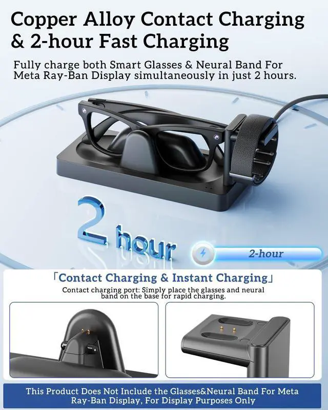Alt view image 4 of 7 - Charging Dock for Meta RayBan Display&Neural Band Smart Glasses Accessories | 3-in-1 Dock, One-stop Charging. Smart chip + Fast charging. Dual-Color LED Status. Contact Charging. Drop & Charge