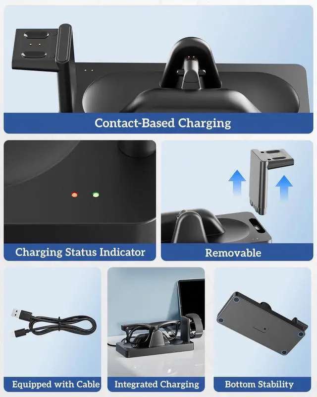 Alt view image 5 of 7 - Charging Dock for Meta RayBan Display&Neural Band Smart Glasses Accessories | 3-in-1 Dock, One-stop Charging. Smart chip + Fast charging. Dual-Color LED Status. Contact Charging. Drop & Charge