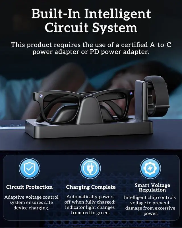 Alt view image 6 of 7 - Charging Dock for Meta RayBan Display&Neural Band Smart Glasses Accessories | 3-in-1 Dock, One-stop Charging. Smart chip + Fast charging. Dual-Color LED Status. Contact Charging. Drop & Charge