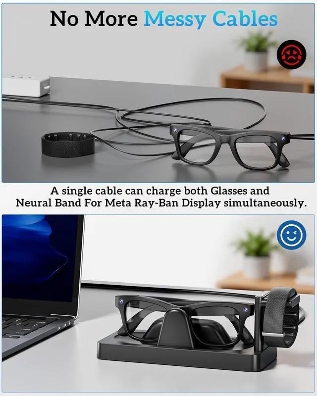 Alt view image 7 of 7 - Charging Dock for Meta RayBan Display&Neural Band Smart Glasses Accessories | 3-in-1 Dock, One-stop Charging. Smart chip + Fast charging. Dual-Color LED Status. Contact Charging. Drop & Charge