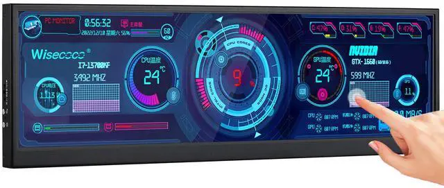 Main image of 12.6 Inch Mini Touch Screen Monitor Secondary Screen FHD IPS Stretched Bar LCD Display 1920X515 HDMI for PC Laptop Computer Health Speed Windows Sub CPU GPU Temperature Display R126F01T-HB