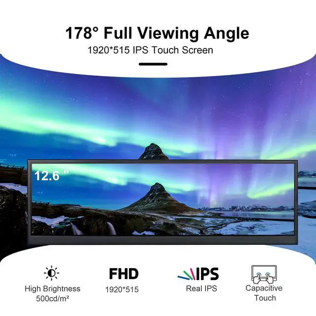 Alt view image 2 of 7 - 12.6 Inch Mini Touch Screen Monitor Secondary Screen FHD IPS Stretched Bar LCD Display 1920X515 HDMI for PC Laptop Computer Health Speed Windows Sub CPU GPU Temperature Display R126F01T-HB