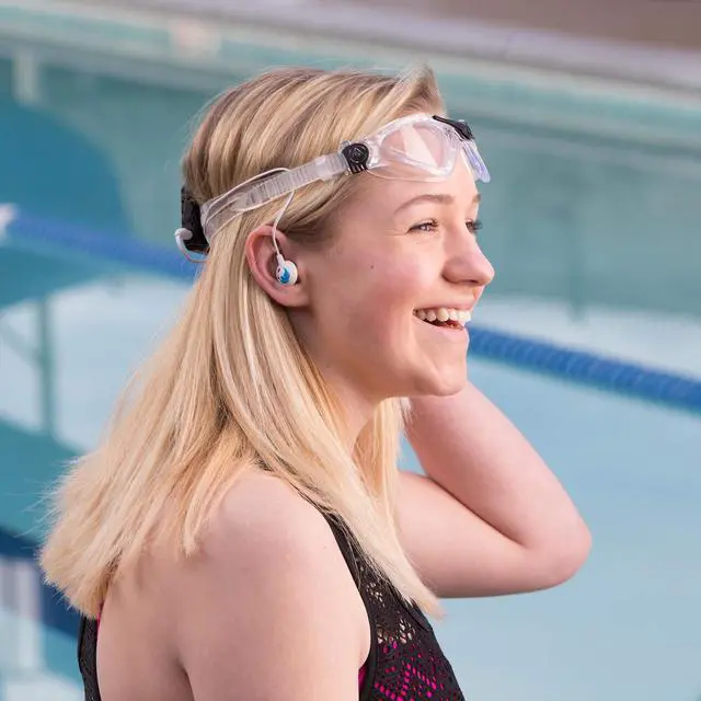 Alt view image 2 of 6 - Sport Waterproof Swimming Headphones, Short Cord, 11 Eartips | 100% waterproof, low-drag short cord, 11 pairs eartips in 4 styles, watertight fit, zip case