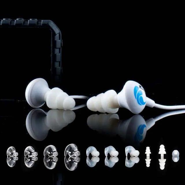 Alt view image 4 of 6 - Sport Waterproof Swimming Headphones, Short Cord, 11 Eartips | 100% waterproof, low-drag short cord, 11 pairs eartips in 4 styles, watertight fit, zip case