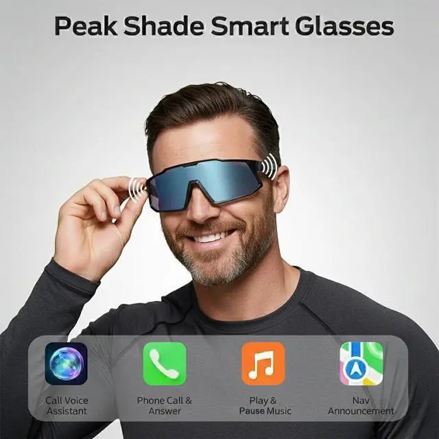 Alt view image 3 of 7 - AI Smart Glasses with Open-Ear Audio, Grey | Bluetooth Sunglasses, Polarized UV400, Hands-Free Calls, Real-Time Translation, 133-Language, IP65 Waterproof,Cycling Running