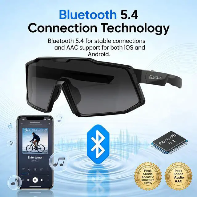 Alt view image 4 of 7 - AI Smart Glasses with Open-Ear Audio, Grey | Bluetooth Sunglasses, Polarized UV400, Hands-Free Calls, Real-Time Translation, 133-Language, IP65 Waterproof,Cycling Running