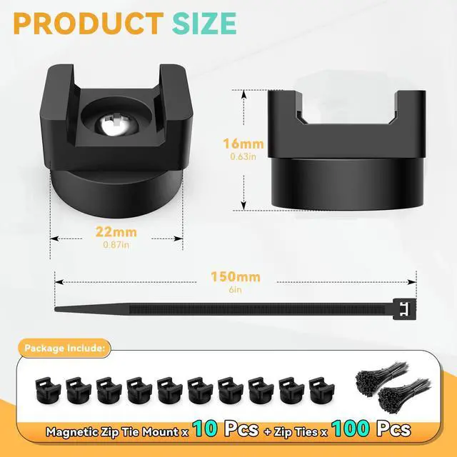 Alt view image 2 of 7 - 110 Pcs Magnetic Zip Tie Mount Base 26lbs Strong Magnetic Zip Tie Holder Multipurpose Magnet Cable Tie Clips Holder Wire Management Clips for Home Office Marine Electrical Wiring Organization Black