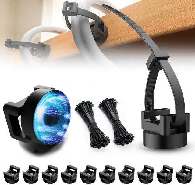 Main image of 110 Pcs Magnetic Zip Tie Mount Base 26lbs Strong Magnetic Zip Tie Holder Multipurpose Magnet Cable Tie Clips Holder Wire Management Clips for Home Office Marine Electrical Wiring Organization Black