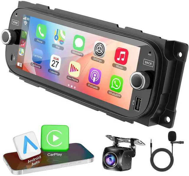 Main image of 4+64G Car Radio with Quick Charging for Dodge Ram&Jeep Wrangler Grand Cherokee, 6.8 Inch Car Stereo Built-in Carplay Android Auto,GPS Navigation, Back-up Camera, Bluetooth,Android 13