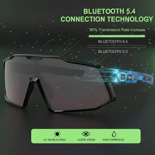 Alt view image 7 of 7 - AI Smart Glasses with Open-Ear Audio, Grey | Bluetooth Sunglasses, Polarized UV400, Hands-Free Calls, Real-Time Translation, 133-Language, IP65 Waterproof,Cycling Running