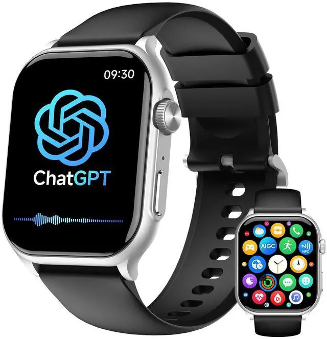 Main image of AI Smart Watch for Men Women Answer/Make Calls, Built-in ChatGPT, 1.96" HD AMOLED Screen Fitness Watch with Heart Rate Monitor Sleep Monitor, 100+ Sports Trackers Step Counter (Silver)