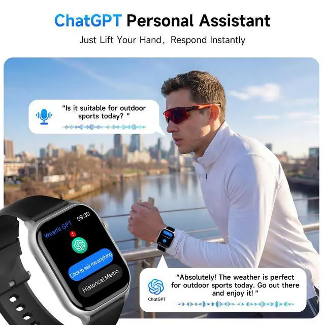 Alt view image 2 of 7 - AI Smart Watch for Men Women Answer/Make Calls, Built-in ChatGPT, 1.96" HD AMOLED Screen Fitness Watch with Heart Rate Monitor Sleep Monitor, 100+ Sports Trackers Step Counter (Silver)