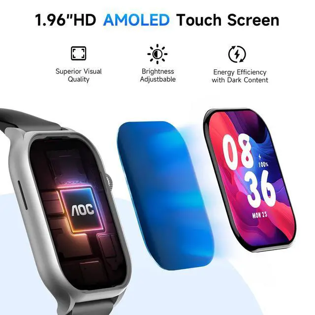 Alt view image 4 of 7 - AI Smart Watch for Men Women Answer/Make Calls, Built-in ChatGPT, 1.96" HD AMOLED Screen Fitness Watch with Heart Rate Monitor Sleep Monitor, 100+ Sports Trackers Step Counter (Silver)