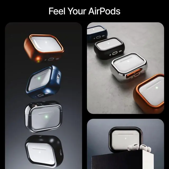 Alt view image 7 of 7 - Compatible with AirPods Pro 3 Case (2025), Minimalist Protective Shock Absorption Aluminum Shells + Elastomer Inlays, Slide-On Fit Charging Case Cover