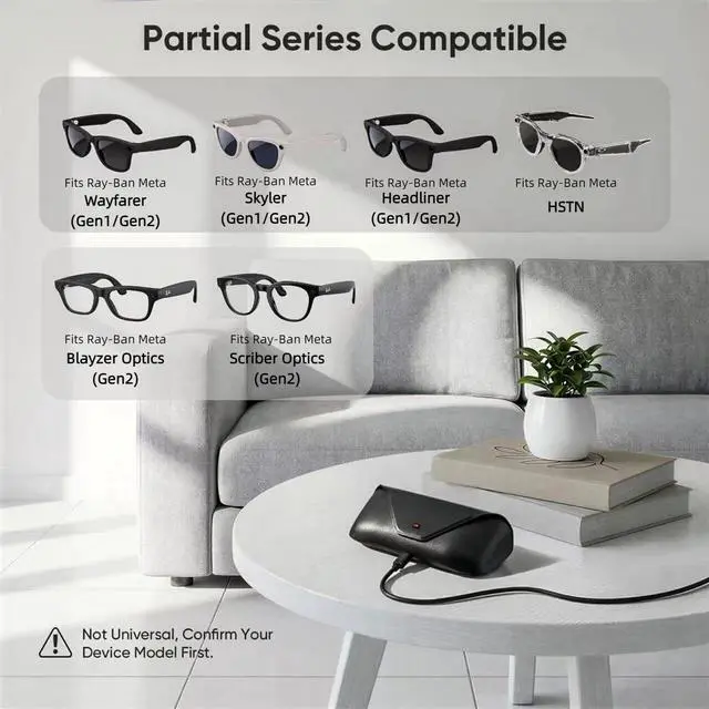 Alt view image 2 of 7 - Portable Charging Case for Ray-Ban Meta Headliner/Skyler/Wayfarer/Oakley HSTN/Blayzer Optics/Scriber Optics, Smart Glasses Replacement Charger Dock with LED Indicator