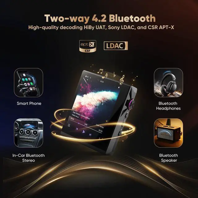 Alt view image 2 of 7 - AP80 Pro-X MP3 Player with Bluetooth, Digital Audio Player, Dual ESS9219C Dac Chips, 0.0015% THD+N, DSD256 Native Decoding, MQA LDAC, FLAC, Black