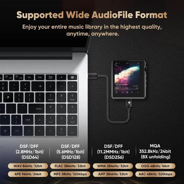 Alt view image 3 of 7 - AP80 Pro-X MP3 Player with Bluetooth, Digital Audio Player, Dual ESS9219C Dac Chips, 0.0015% THD+N, DSD256 Native Decoding, MQA LDAC, FLAC, Black