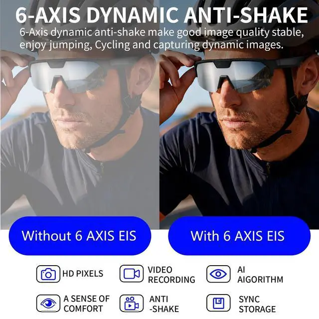 Alt view image 5 of 7 - Smart AI Glasses with Camera, Video Recording Glasses with EIS Anti-Shake | Smart Polarized Bluetooth Sunglasses for Men Women, Cycling Glasses with Voice Assistant