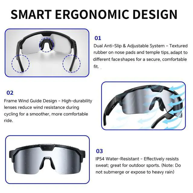 Alt view image 7 of 7 - Smart AI Glasses with Camera, Video Recording Glasses with EIS Anti-Shake | Smart Polarized Bluetooth Sunglasses for Men Women, Cycling Glasses with Voice Assistant