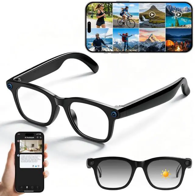 Main image of AI Smart Glasses with Camera,AI Voice Assistant,8MP/1080P HD Video & Audio Recording Camera, Real-Time Voice Translation, Bluetooth Connectivity, Photochromic Sunglass Lenses for Men & Women