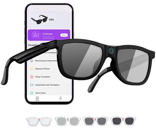 Main image of Electrochromic AI Glasses for Men & Women, Bluetooth Smart Glasses | AI Real-time Translation with 164 Languages, Music Play, Hands-Free Calls, Sunglasses for Daily Use, Travel