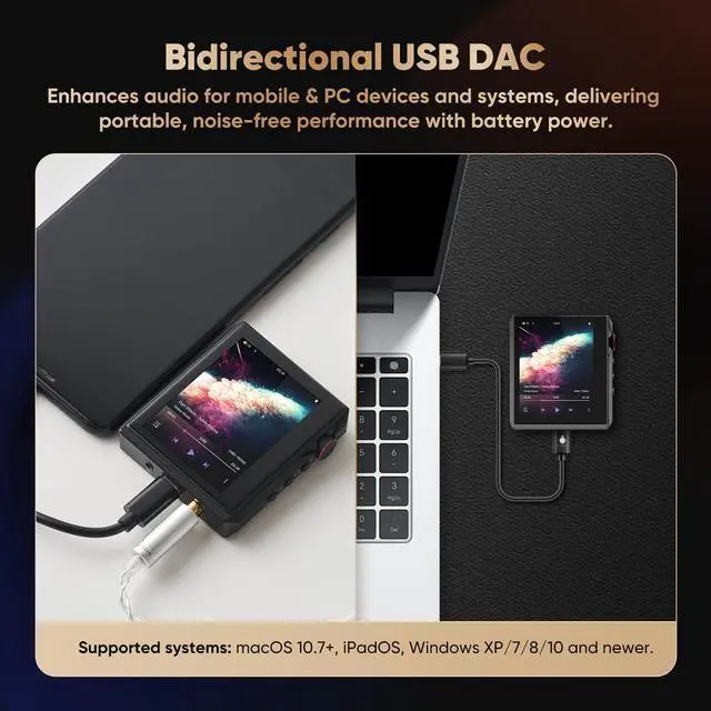 Alt view image 7 of 7 - AP80 Pro-X MP3 Player with Bluetooth, Digital Audio Player, Dual ESS9219C Dac Chips, 0.0015% THD+N, DSD256 Native Decoding, MQA LDAC, FLAC, Black