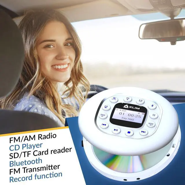 Alt view image 2 of 7 - Journey - Portable CD Player with Long-Lasting Battery - New - w/Headphones - Radio FM - Compatible MP3 CD Player - SD Card, FM Transmitter, Bluetooth - Ideal for Cars - White
