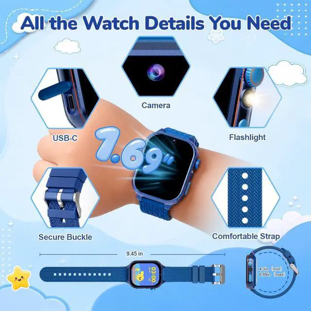 Alt view image 6 of 7 - Kids Watch Kids Toys, 1.69'' Smart Watch with 180+ Learning Games | Kids Digital Watch, Toddler Toys with Video Camera Music Pedometer, Birthday Gifts for 3 4 5 6 7 8 9 10 Year Old Boys