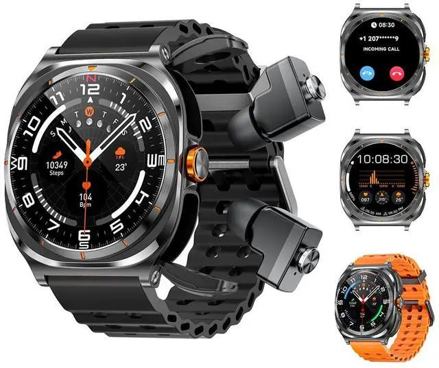 Main image of Smartwatch with Earbuds(Orange & Black 2 Straps), Listen to Music, Answer/Make Calls, Sports Fitness Trackers with Heart Rate, Blood Oxygen, Sleep Monitor, Watch Gift for Men