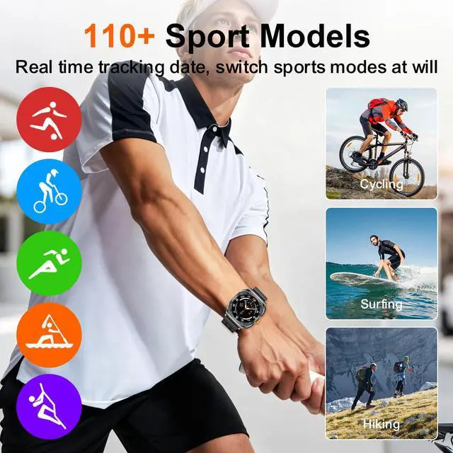 Alt view image 3 of 7 - Smartwatch with Earbuds(Orange & Black 2 Straps), Listen to Music, Answer/Make Calls, Sports Fitness Trackers with Heart Rate, Blood Oxygen, Sleep Monitor, Watch Gift for Men