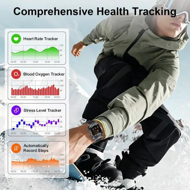 Alt view image 4 of 7 - Smartwatch with Earbuds(Orange & Black 2 Straps), Listen to Music, Answer/Make Calls, Sports Fitness Trackers with Heart Rate, Blood Oxygen, Sleep Monitor, Watch Gift for Men