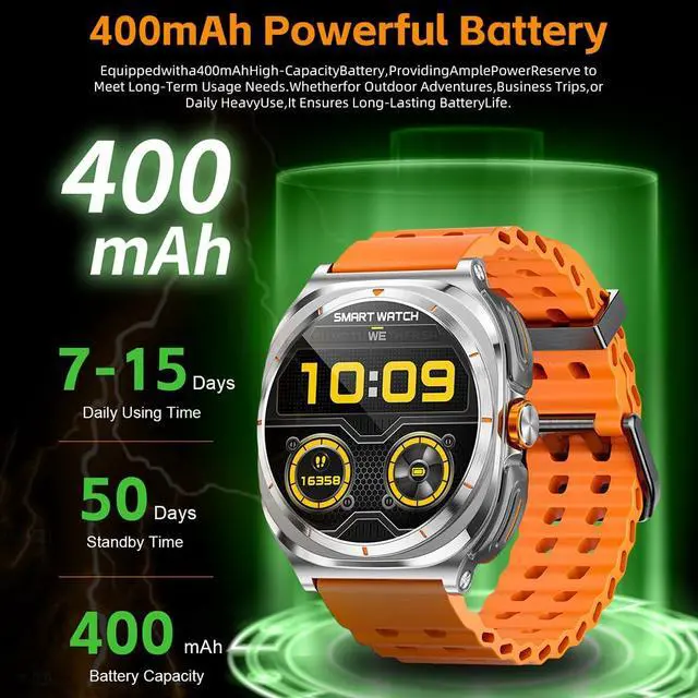 Alt view image 6 of 7 - Smartwatch with Earbuds(Orange & Black 2 Straps), Listen to Music, Answer/Make Calls, Sports Fitness Trackers with Heart Rate, Blood Oxygen, Sleep Monitor, Watch Gift for Men
