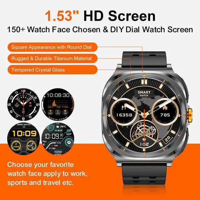 Alt view image 5 of 7 - Smartwatch with Earbuds(Orange & Black 2 Straps), Listen to Music, Answer/Make Calls, Sports Fitness Trackers with Heart Rate, Blood Oxygen, Sleep Monitor, Watch Gift for Men