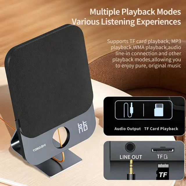 Alt view image 6 of 7 - Portable CD Player with Stereo Speakers, Bluetooth TX/RX, CD/MP3 Player with AUX & TF Card Playback, Rechargeable Type-C Music Player with Remote Control, Desktop & Wall Mount for Home