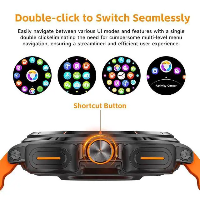 Alt view image 7 of 7 - Smartwatch with Earbuds(Orange & Black 2 Straps), Listen to Music, Answer/Make Calls, Sports Fitness Trackers with Heart Rate, Blood Oxygen, Sleep Monitor, Watch Gift for Men
