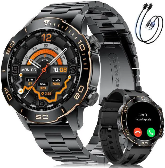 Main image of Smart Watches for Men Luxury for Android iPhone/50 Day Battery,Fitness Watch with Heart Rate/Blood Pressure/Sleep Monitor,Men's Smartwatch Amoled Display,100+ Sport Modes,IP68 Waterproof,Black, 40mm