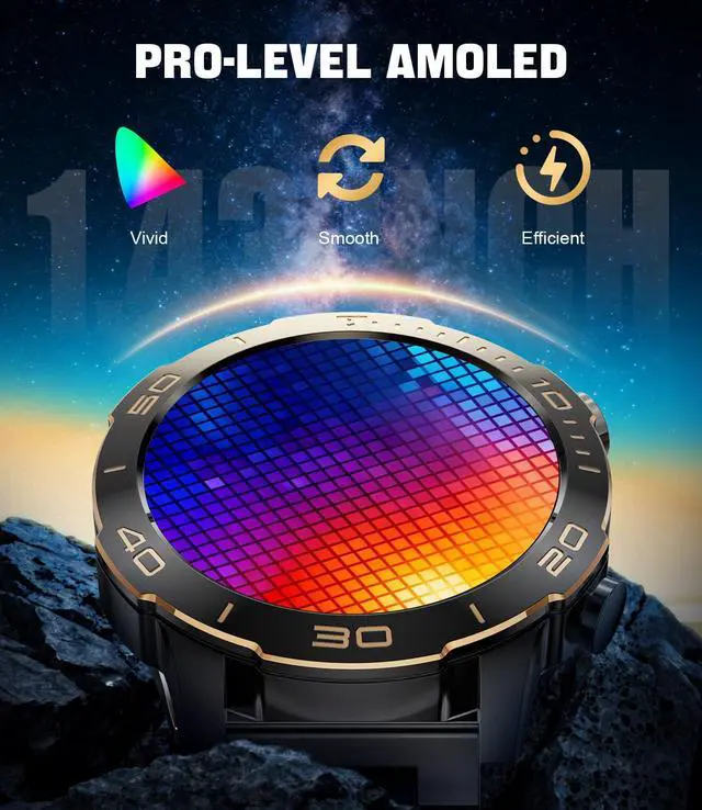 Alt view image 2 of 7 - Smart Watches for Men Luxury for Android iPhone/50 Day Battery,Fitness Watch with Heart Rate/Blood Pressure/Sleep Monitor,Men's Smartwatch Amoled Display,100+ Sport Modes,IP68 Waterproof,Black, 40mm