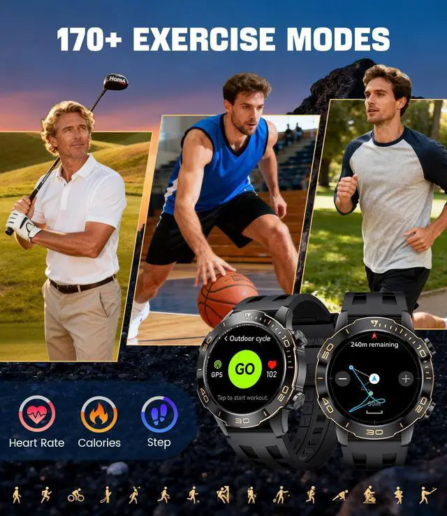 Alt view image 5 of 7 - Smart Watches for Men Luxury for Android iPhone/50 Day Battery,Fitness Watch with Heart Rate/Blood Pressure/Sleep Monitor,Men's Smartwatch Amoled Display,100+ Sport Modes,IP68 Waterproof,Black, 40mm