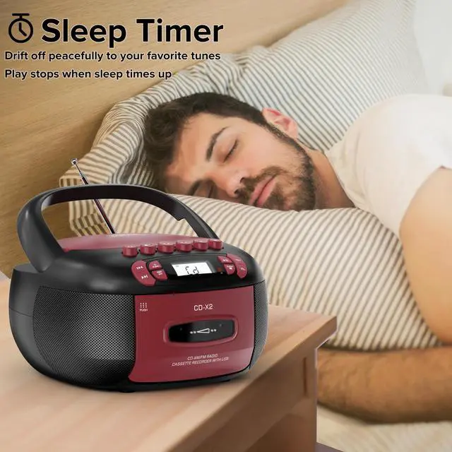 Alt view image 6 of 7 - Boombox CD Cassette Player Combo Bluetooth, Radios & Remote Control | AM/FM, AUX/USB MP3, Tape Recording/Sleep Timer/Earphone Jack, DC/AC Powered for Home, Outdoor, Red