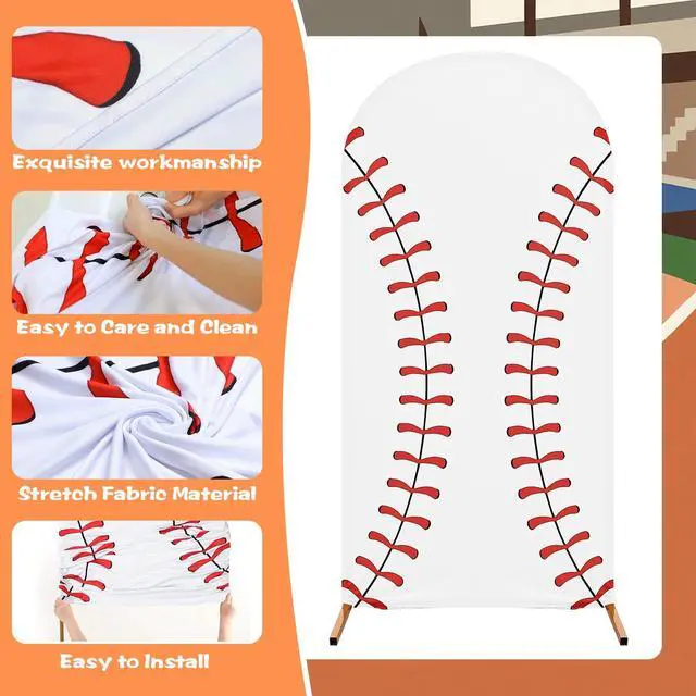 Alt view image 3 of 7 - 7.2 ft Baseball Party Arch Backdrop Cover Baseball Theme Arch Spandex Stretch Backdrop Stand Cover for Wedding Birthday Banquet Boys Girls Shower Ceremony Decoration