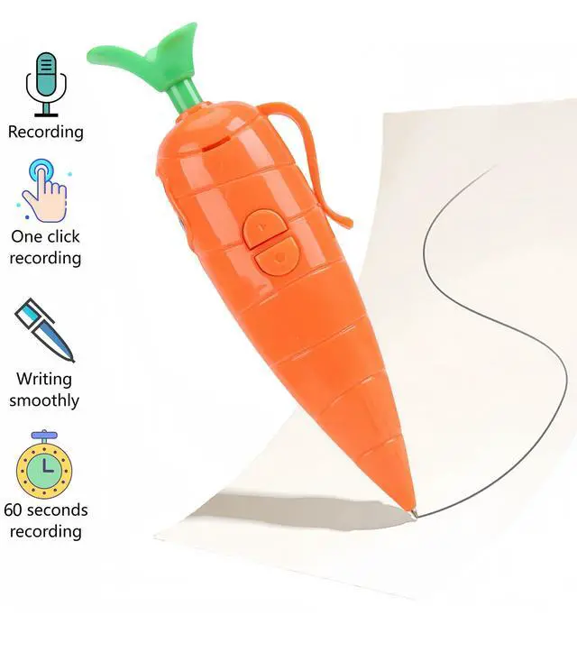 Alt view image 2 of 5 - 60-Second Voice Recorder with Playback & Audio Recorder Pen - Cute Carrot-Shaped Recorder Device, Smooth-Writing Ballpoint Pen - Fun & Creative Gift for Kids, Students, Teachers